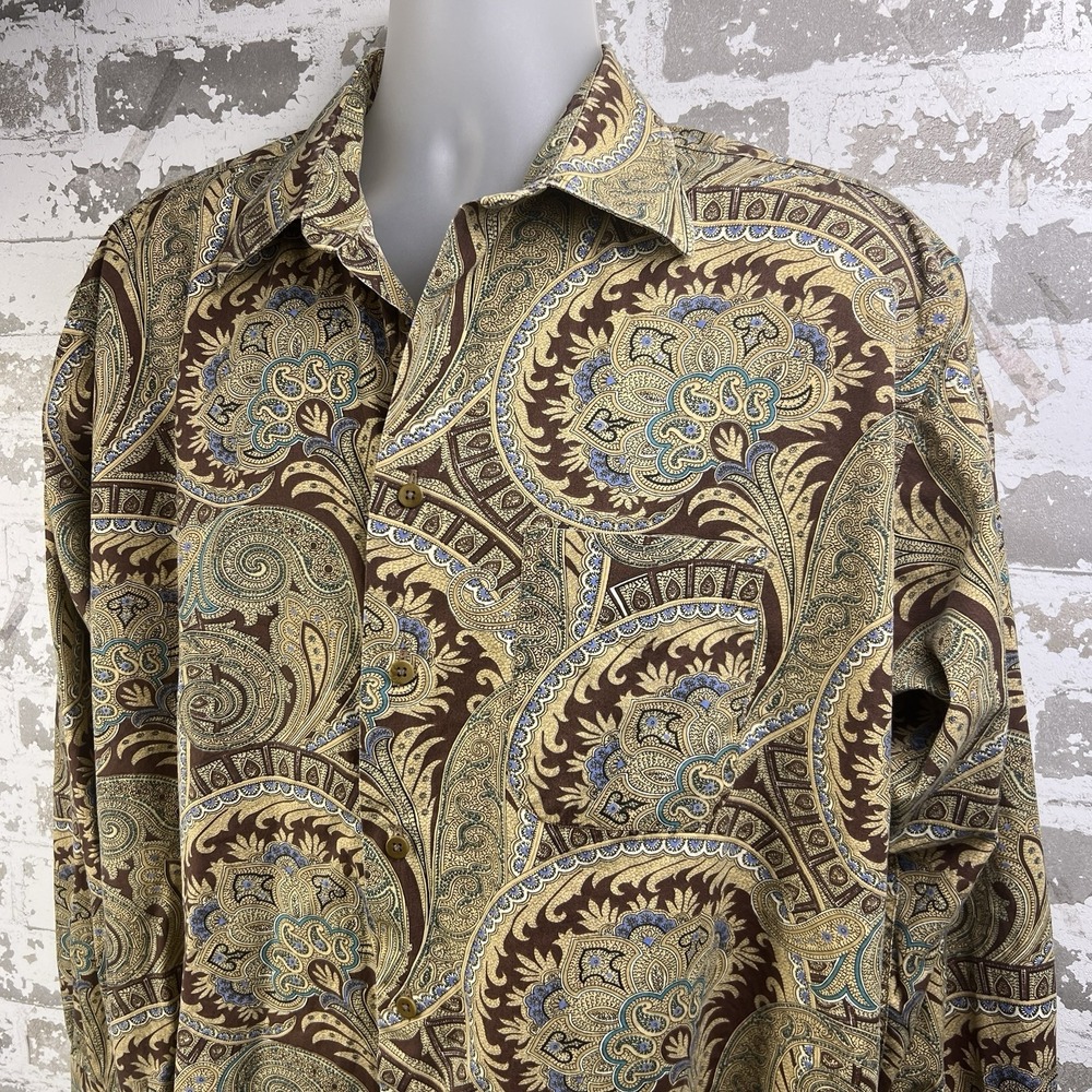 Gitman Gold Paisley Button Up Shirt Men's L Vintage Spread Collar Groovy